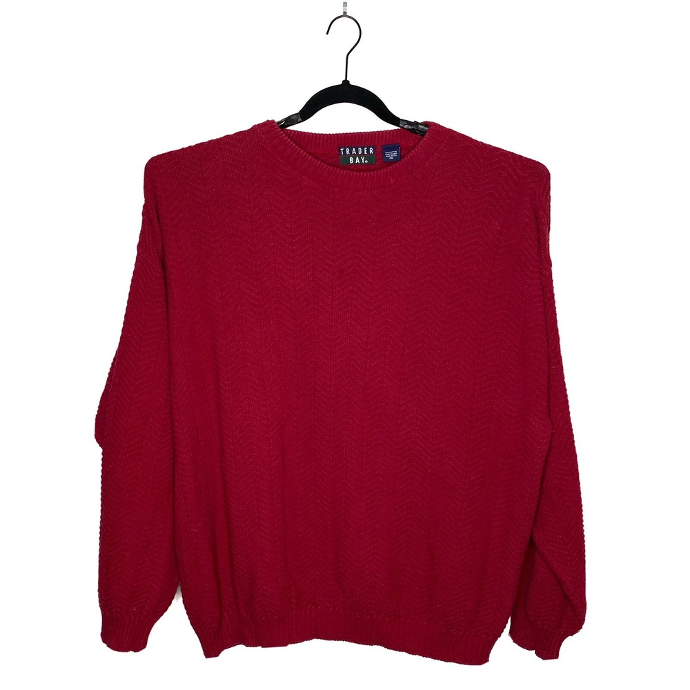 Trader Bay Men's Pullover Hand Framed Knit Sweater‎ Red Size 2XL Made In USA EUC